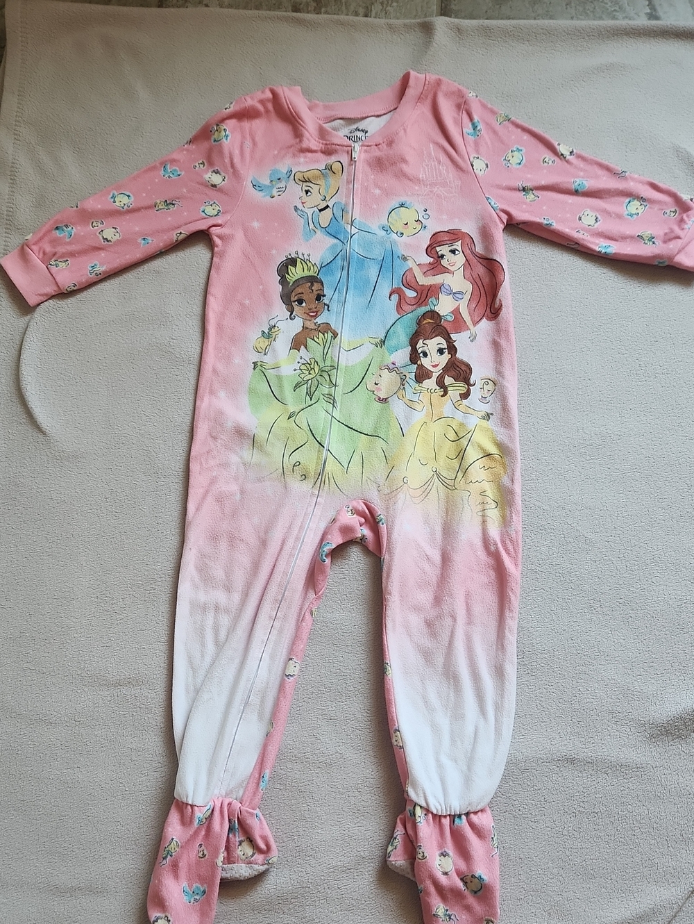 Pink Disney Princess Girls Footed One-Piece Pajamas